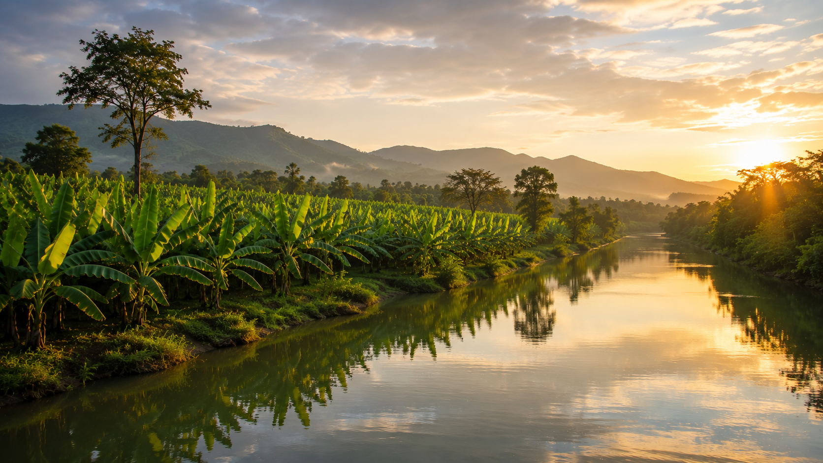 Banana plantation beside a peaceful river